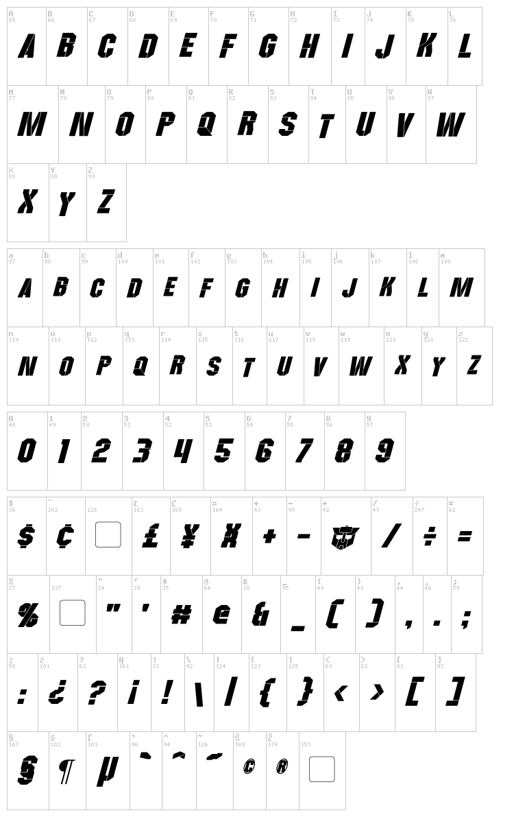 Wreckers font map